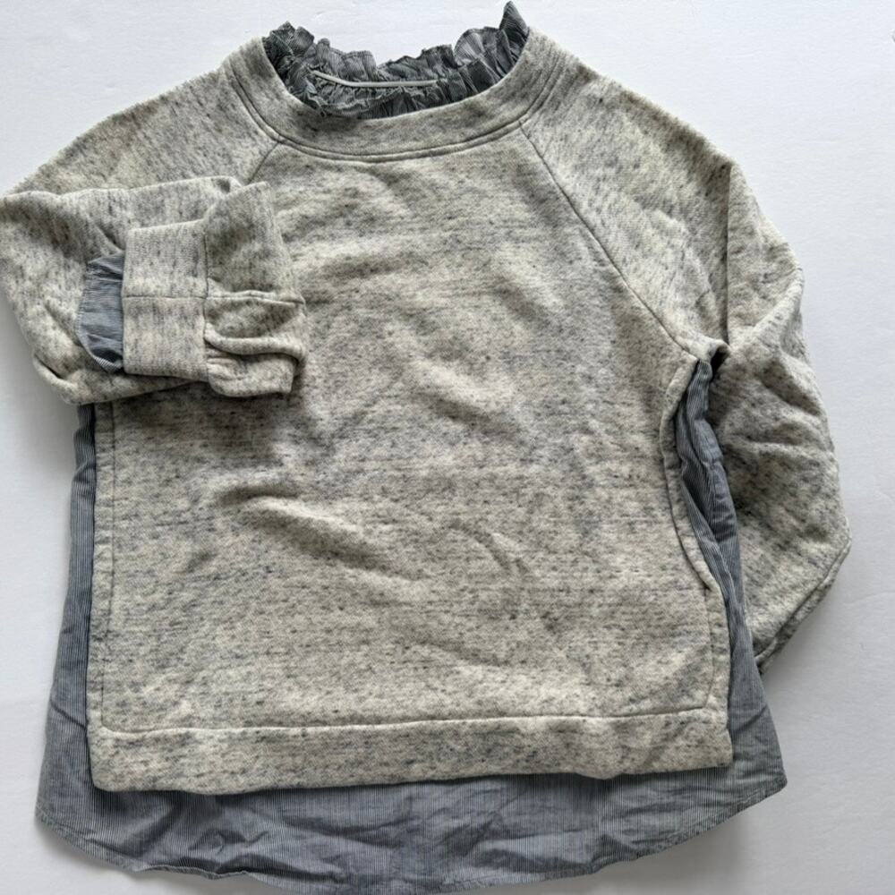 Rebecca Taylor Jersey Crewneck Casual Pullover Grey Small Ruffle Neck Cotton